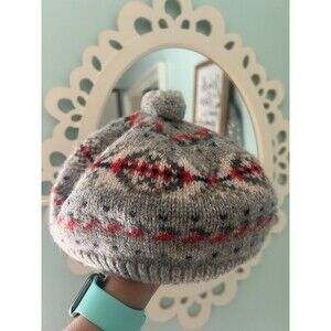 VTG HANSEN knitting mill BERET‎ fair Isle ski women made in USA NOS WOOL cap